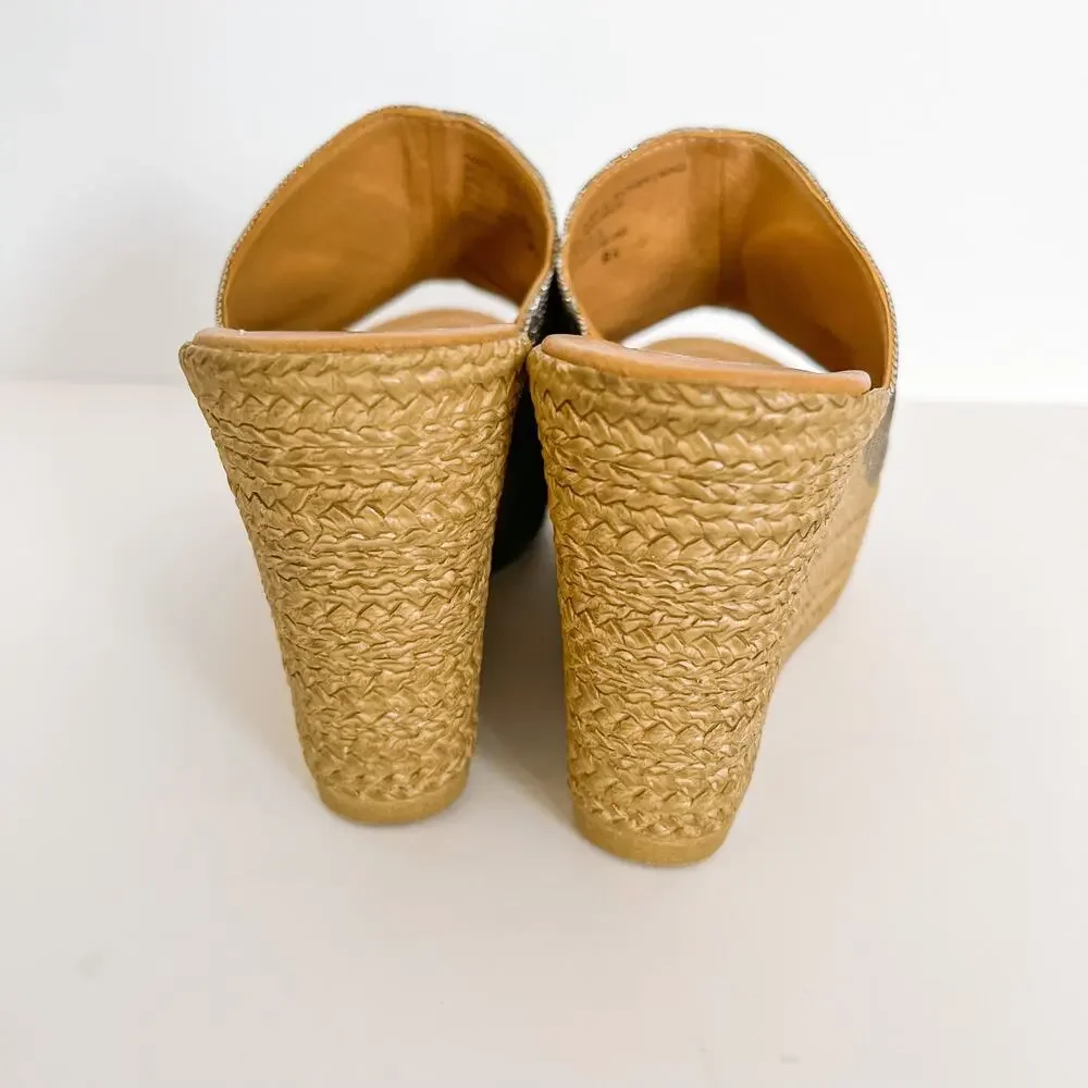 Seychelles Metallic Gold Basketweave Wedge Slide Sandals 9.5 4 Inch Heel y2k